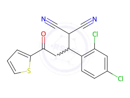Chemical structure of 2-(1-(2,4-Dichlorophenyl)-3-oxo-3-(thiophen-2-yl)propyl)malononitrile