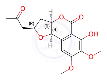 Chemical structure of 2,3,3a,9b-Tetrahydro-6-hydroxy-7,8-dimethoxy-2-(2-oxopropyl)-5H-furo[3,2-c][2]benzopyran-5-one