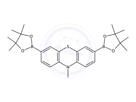 Chemical structure of 10-Methyl-3,7-bis(4,4,5,5-tetramethyl-1,3,2-dioxaborolan-2-yl)-10H-phenothiazine