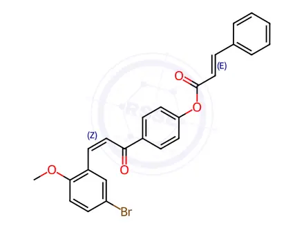Chemical structure of 4-[(2Z)-3-(5-Bromo-2-methoxyphenyl)prop-2-enoyl]phenyl (2E)-3-phenylprop-2-enoate