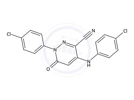 Chemical structure of 1-(4-Chlorophenyl)-4-((4-chlorophenyl)amino)-6-oxo-1,6-dihydropyridazine-3-carbonitrile