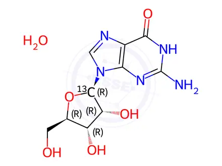 Chemical structure of [1'-13C]guanosine monohydrate