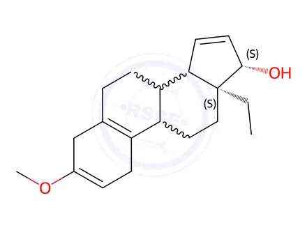 Chemical structure of (17β)-13-Ethyl-3-methoxy-gona-2,5(10),15-trien-17-ol