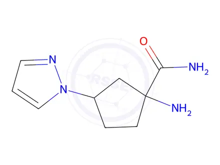 Chemical structure of 1-Amino-3-(1h-pyrazol-1-yl)cyclopentane-1-carboxamide