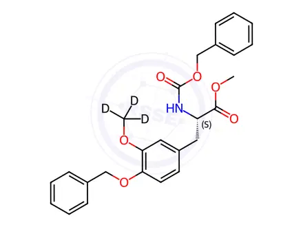 Chemical structure of 4-O-Benzyl-N-[(benzyloxy)carbonyl]-3-O-methyl-L-DOPA-d3 Methyl Ester