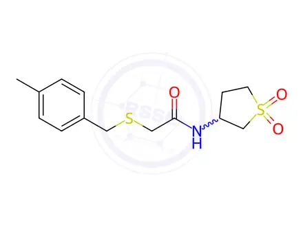 Chemical structure of Acetamide, 2-[[(4-methylphenyl)methyl]thio]-N-(tetrahydro-1,1-dioxido-3-thienyl)-