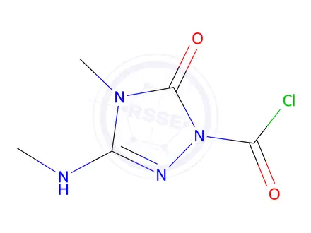 Chemical structure of 1H-1,2,4-Triazole-1-carbonylchloride,4,5-dihydro-4-methyl-3-(methylamino)-5-oxo-(9CI)