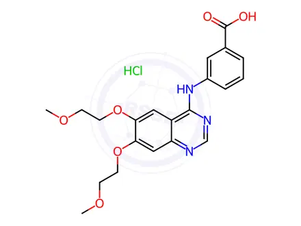 Chemical structure of 3-((6,7-Bis(2-methoxyethoxy)quinazolin-4-yl)amino)benzoic acid hydrochloride