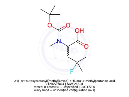 Chemical structure of 2-((Tert-butoxycarbonyl)(methyl)amino)-4-fluoro-4-methylpentanoic acid