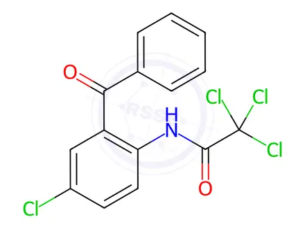 Chemical structure of N-(2-benzoyl-4-chlorophenyl)-2,2,2-trichloroacetamide