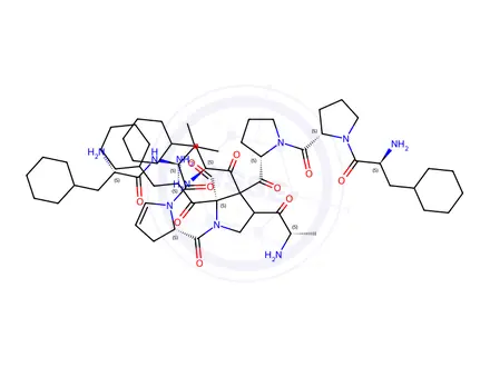 Chemical structure of Antamanide, 2-(3-cyclohexyl-L-alanine)-3-(3-cyclohexyl-L-alanine)-6-(3-cyclohexyl-L-alanine)-7-(3-cyclohexyl-L-alanine)-