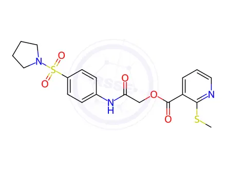 Chemical structure of 2-Oxo-2-((4-(pyrrolidin-1-ylsulfonyl)phenyl)amino)ethyl 2-(methylthio)nicotinate
