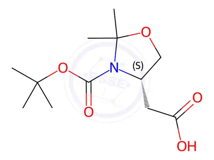 Chemical structure of (S)-2-(3-(tert-butoxycarbonyl)-2,2-dimethyloxazolidin-4-yl)acetic acid