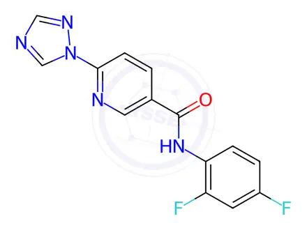 Chemical structure of N-(2,4-Difluorophenyl)-6-(1H-1,2,4-triazol-1-yl)pyridine-3-carboxamide
