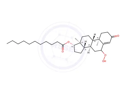 Chemical structure of (8R,9S,10R,13S,14S,17S)-6-hydroperoxy-10,13-dimethyl-3-oxo-2,3,6,7,8,9,10,11,12,13,14,15,16,17-tetradecahydro-1H-cyclopenta[a]phenanthren-17-yl undecanoate