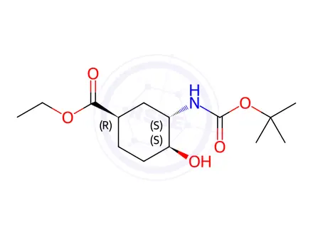 Chemical structure of Ethyl (1R,3S,4S)-3-((tert-butoxycarbonyl)amino)-4-hydroxycyclohexane-1-carboxylate