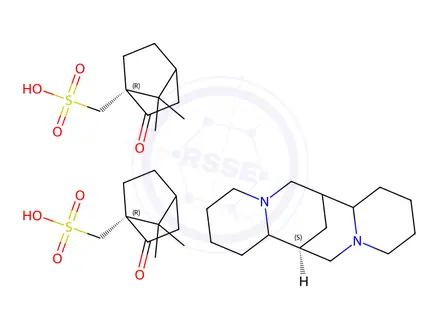 Chemical structure of Bicyclo[2.2.1]heptane-1-methanesulfonic acid, 7,7-dimethyl-2-oxo-, (1S)-, compd. with [7S-(7alpha,7aalpha,14alpha,14abeta)]-dodecahydro-7,14-methano-2H,6H-dipyrido[1,2-a:1',2'-e][1,5]diazocine (2:1)