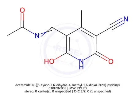 Chemical structure of Acetamide, N-[(5-cyano-1,6-dihydro-4-methyl-2,6-dioxo-3(2H)-pyridinylidene)methyl]-(9CI)