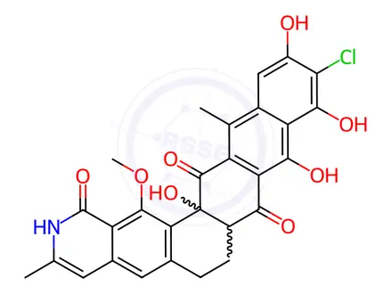 Chemical structure of Naphthaceno[2,1-g]isoquinoline-1,8,15(2H)-trione, 11-chloro-6,7,7a,15a-tetrahydro-9,10,12,15a-tetrahydroxy-16-methoxy-3,14-dimethyl-(9CI)