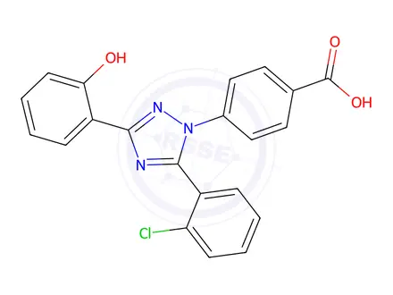 Chemical structure of 4-[5-(2-chlorophenyl)-3-(2-hydroxyphenyl)-1H-1,2,4-triazol-1-yl]benzoic acid