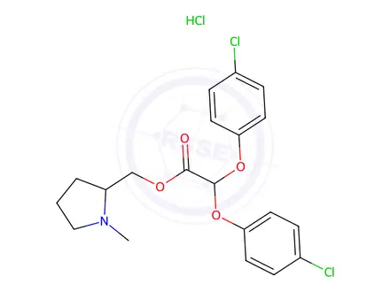 Chemical structure of (±)-(1-methylpyrrolidin-2-yl)methyl bis(4-chlorophenoxy)acetate hydrochloride