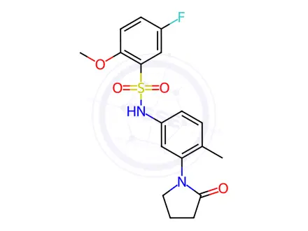 Chemical structure of 5-fluoro-2-methoxy-N-[4-methyl-3-(2-oxopyrrolidin-1-yl)phenyl]benzenesulfonamide