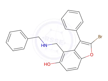 Chemical structure of 5-BENZOFURANOL, 4-(BENZYLAMINOMETHYL)-2-BROMO-3-PHENYL-