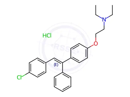 Chemical structure of 2-[4-[2-(4-Chlorophenyl)-1-phenylethenyl]phenoxy]-N,N-diethyl-ethanamine hydrochloride