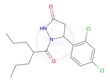 Chemical structure of 5-(2,4-Dichlorophenyl)-1-(2-propylpentanoyl)pyrazolidin-3-one