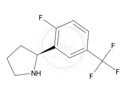 Chemical structure of (S)-2-(2-fluoro-5-(trifluoromethyl)phenyl)pyrrolidine