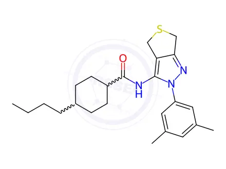Chemical structure of 4-Butyl-N-(2-(3,5-dimethylphenyl)-2,6-dihydro-4H-thieno[3,4-c]pyrazol-3-yl)cyclohexane-1-carboxamide