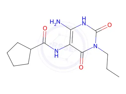 Chemical structure of Cyclopentanecarboxamide, N-(4-amino-1,2,3,6-tetrahydro-2,6-dioxo-1-propyl-5-pyrimidinyl)-