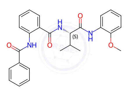 Chemical structure of Benzamide, 2-(benzoylamino)-N-[(1S)-1-[[(2-methoxyphenyl)amino]carbonyl]-2-methylpropyl]-(9CI)
