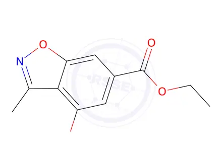 Chemical structure of 1,2-Benzisoxazole-6-carboxylic acid, 4-hydroxy-3-methyl-, ethyl ester