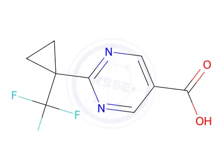 Chemical structure of 2-(1-(Trifluoromethyl)cyclopropyl)pyrimidine-5-carboxylic acid