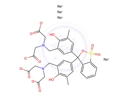 Chemical structure of Glycine, N,N'-[(1,1-dioxido-3H-2,1-benzoxathiol-3-ylidene)bis[(6-hydroxy-5-methyl-3,1-phenylene)methylene]]bis[N-(carboxymethyl)-, sodium salt (1:1)