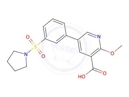 Chemical structure of 2-Methoxy-5-(3-(pyrrolidin-1-ylsulfonyl)phenyl)nicotinic acid