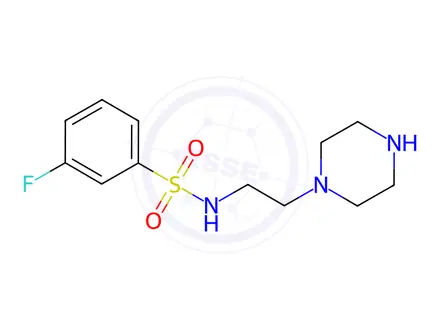 Chemical structure of 3-fluoro-N-[2-(piperazin-1-yl)ethyl]benzene-1-sulfonamide dihydrochloride