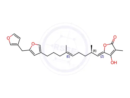 Chemical structure of 5-[9-[5-[(Furan-3-yl)methyl]furan-3-yl]-2,6-dimethyl-5-nonen-1-ylidene]-4-hydroxy-3-methylfuran-2(5H)-one