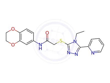 Chemical structure of N-(2,3-Dihydrobenzo[b][1,4]dioxin-6-yl)-2-((4-ethyl-5-(pyridin-2-yl)-4H-1,2,4-triazol-3-yl)thio)acetamide