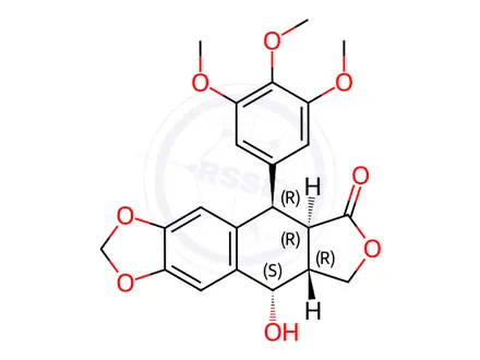 Chemical structure of (-)-Epipodophyllotoxin