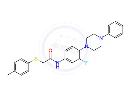 Chemical structure of N-[3-Fluoro-4-(4-phenylpiperazin-1-yl)phenyl]-2-[(4-methylphenyl)sulfanyl]acetamide