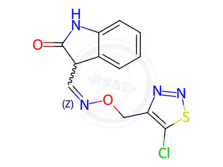 Chemical structure of 3-[(1Z)-{[(5-chloro-1,2,3-thiadiazol-4-yl)methoxy]imino}methyl]-2,3-dihydro-1H-indol-2-one