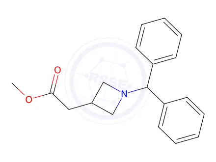 Chemical structure of methyl 2-(1-benzhydrylazetidin-3-yl)acetate