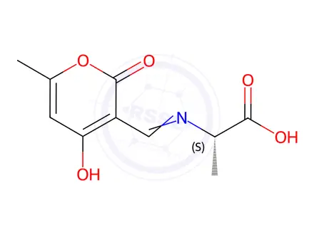 Chemical structure of Alanine, N-[(6-methyl-2,4-dioxo-2H-pyran-3(4H)-ylidene)methyl]-(9CI)