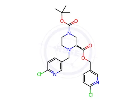 Chemical structure of 1-tert-Butyl 3-((6-chloropyridin-3-yl)methyl) 4-((6-chloropyridin-3-yl)methyl)piperazine-1,3-dicarboxylate