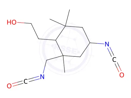Chemical structure of Cyclohexane, 5-isocyanato-1-(isocyanatomethyl)-1,3,3-trimethyl-, homopolymer, 2-hydroxyethyl acrylate-blocked