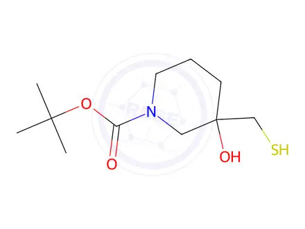 Chemical structure of tert-Butyl 3-hydroxy-3-(sulfanylmethyl)piperidine-1-carboxylate