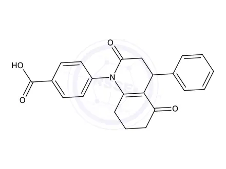 Chemical structure of 4-(2,5-Dioxo-4-phenyl-3,4,5,6,7,8-hexahydroquinolin-1(2h)-yl)benzoic acid
