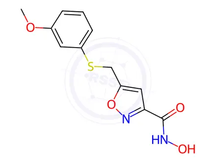 Chemical structure of N-Hydroxy-5-(((3-methoxyphenyl)thio)methyl)isoxazole-3-carboxamide